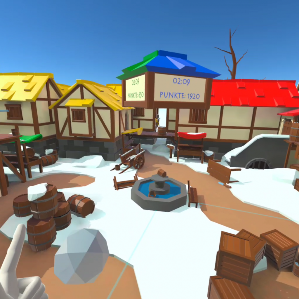 Sno-Ballfight VR-Spiel in einer verschneiten Arena